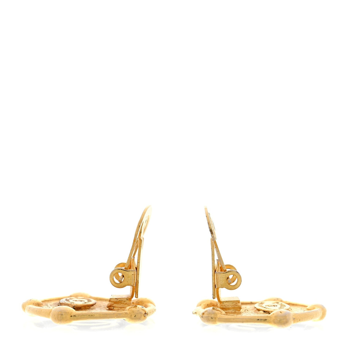 CC Round Clip On Earrings Black Gold