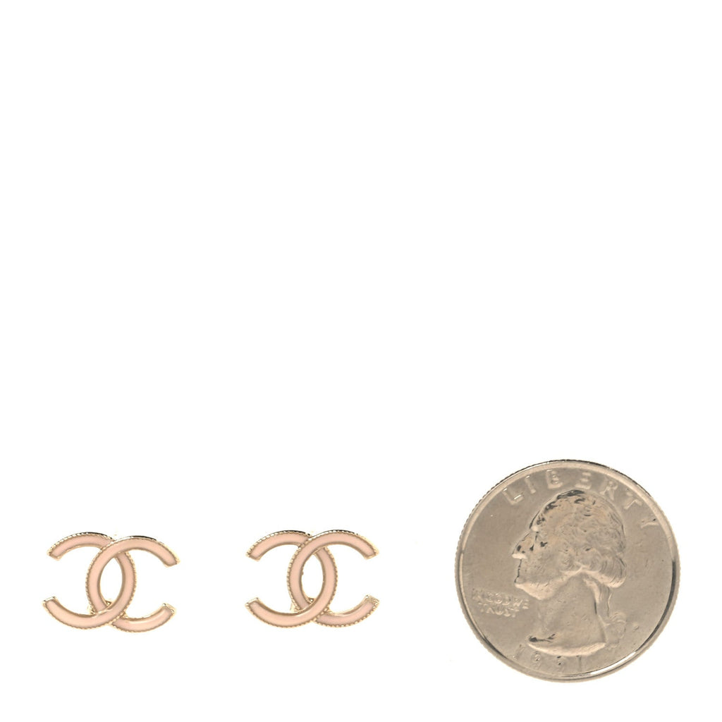 Enamel CC Earrings Pearly Pink Gold