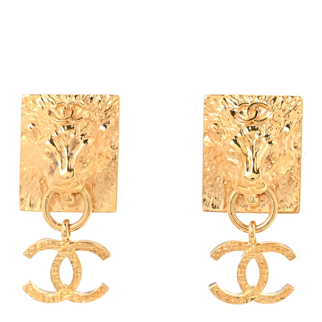 Metal CC Lion Earrings Gold