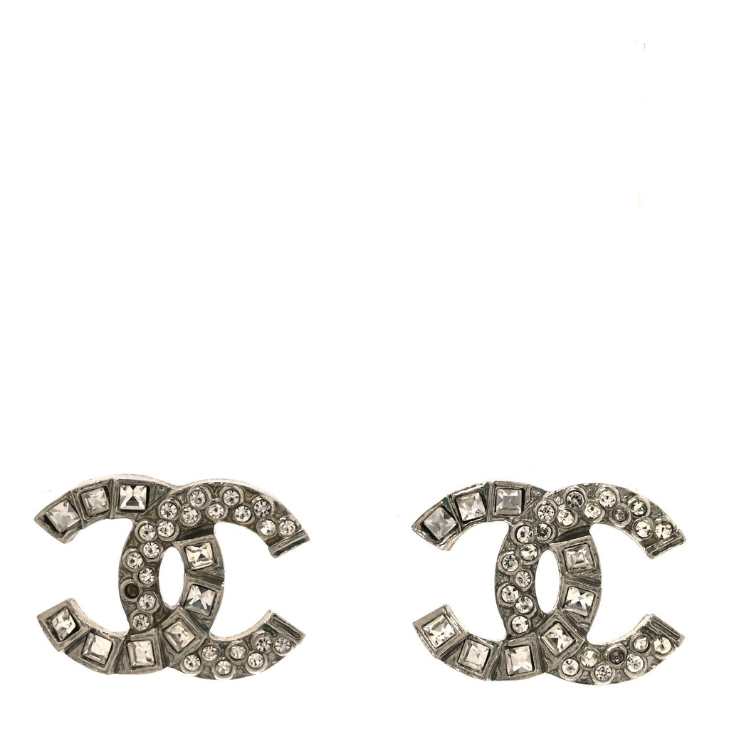 Baguette Crystal CC Earrings Silver