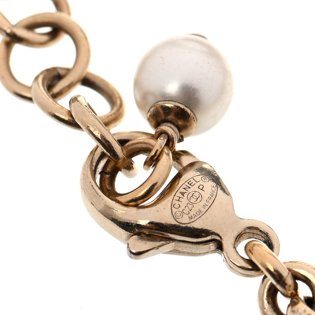 Resin Crystal Pearl Chain Heart CC Bracelet Pink White Gold