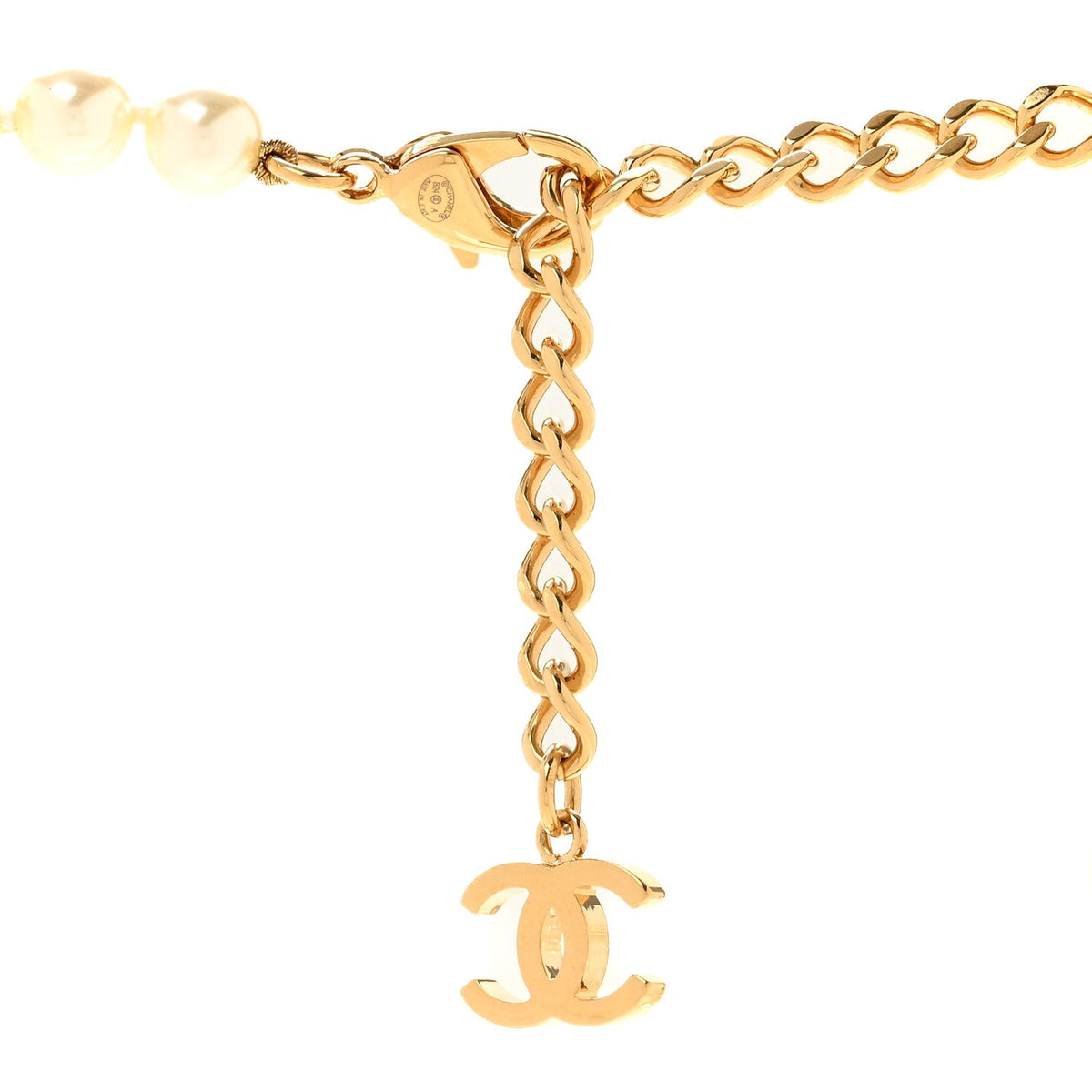 Pearl Crystal CC Logo Choker Gold White