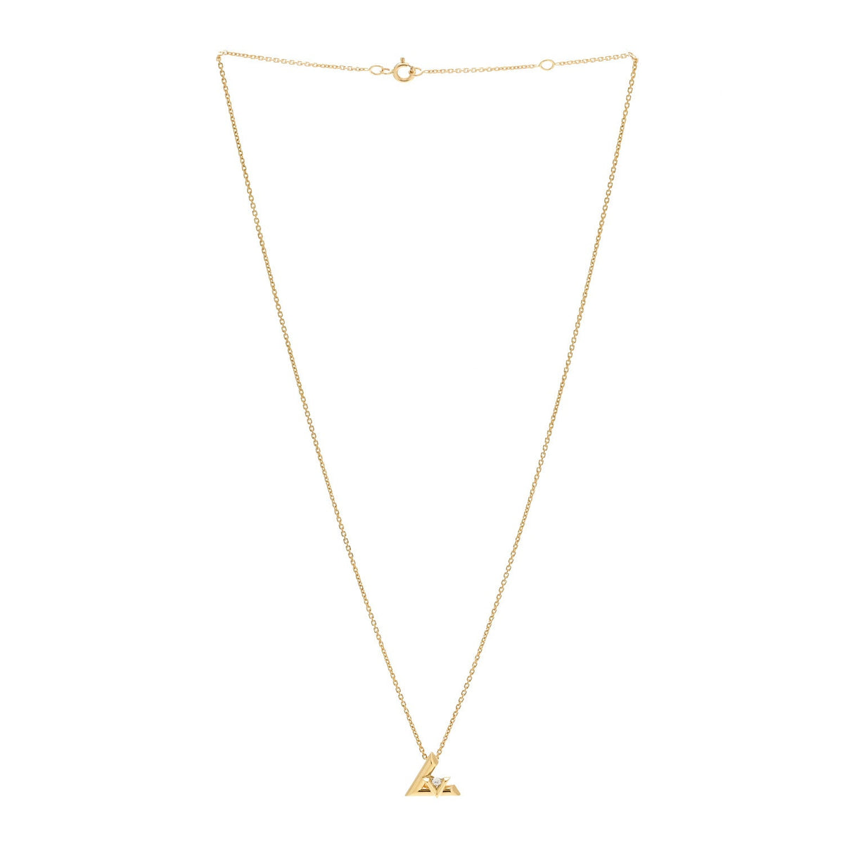 18K Yellow Gold Diamond Small LV Volt One Pendant Necklace
