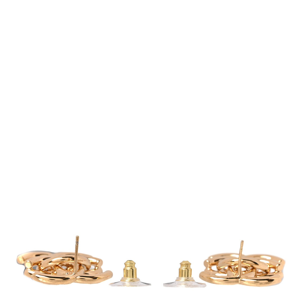 Metal Double CC Interlock Earrings Gold