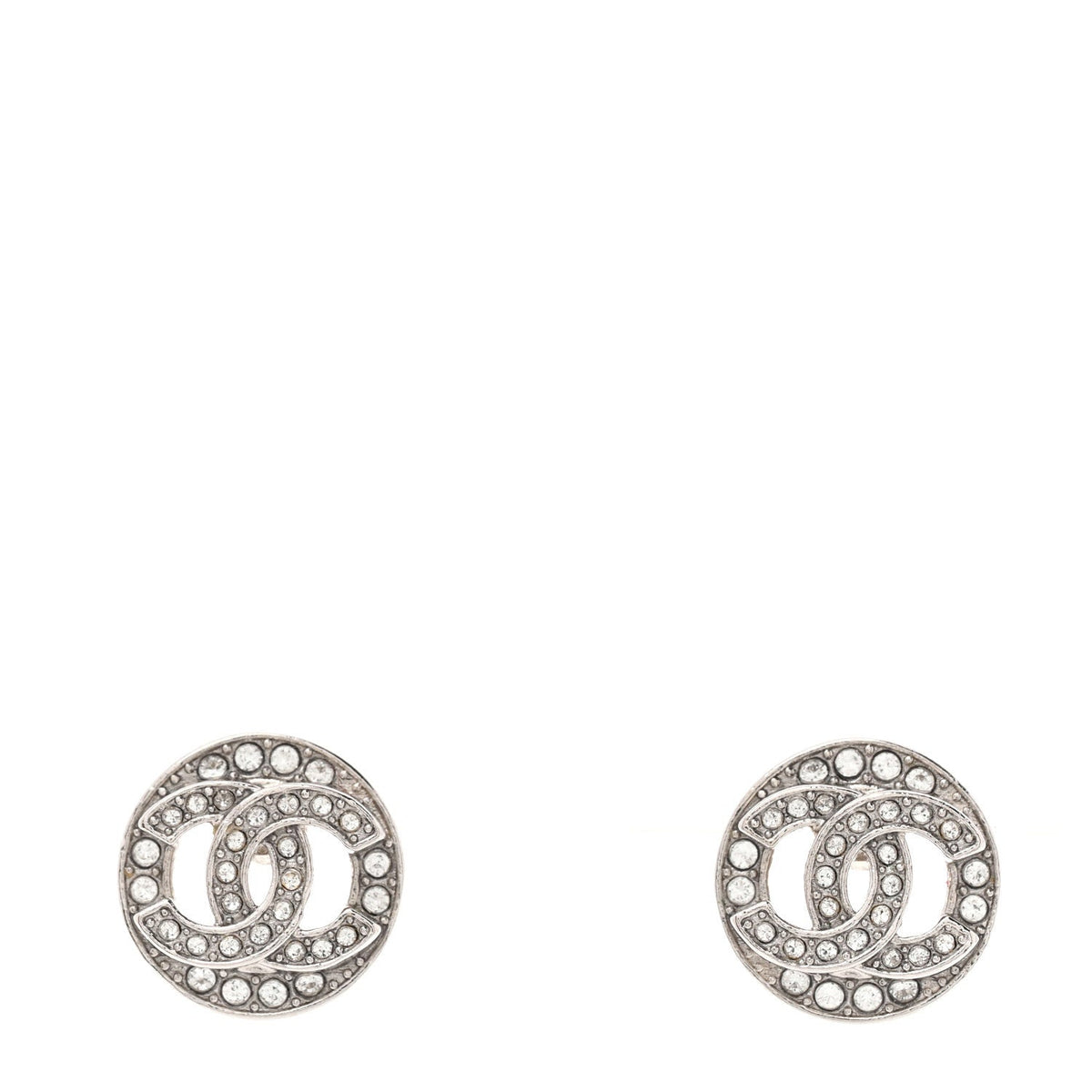 Crystal CC Round Earrings Silver