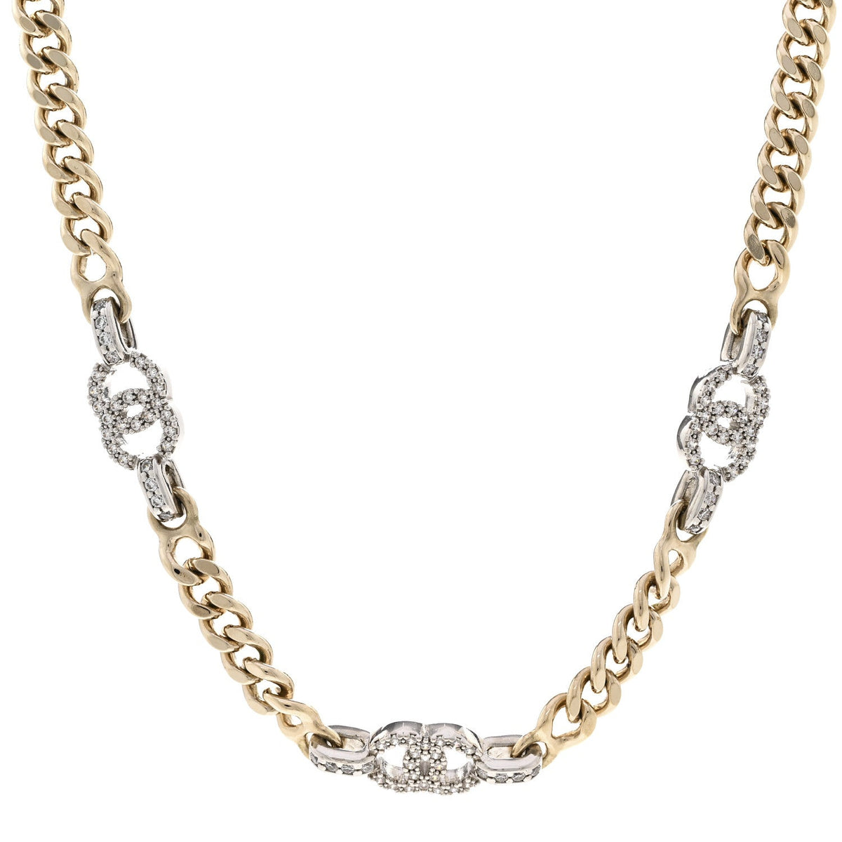 Crystal CC Chain Links Choker Necklace Gold