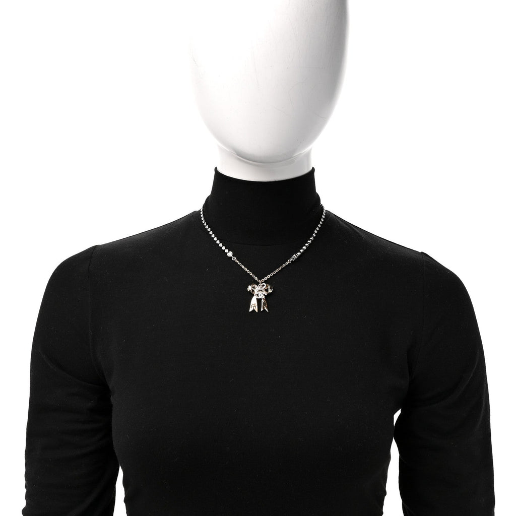 Crystal CC Bow Pendant Necklace Gold Silver
