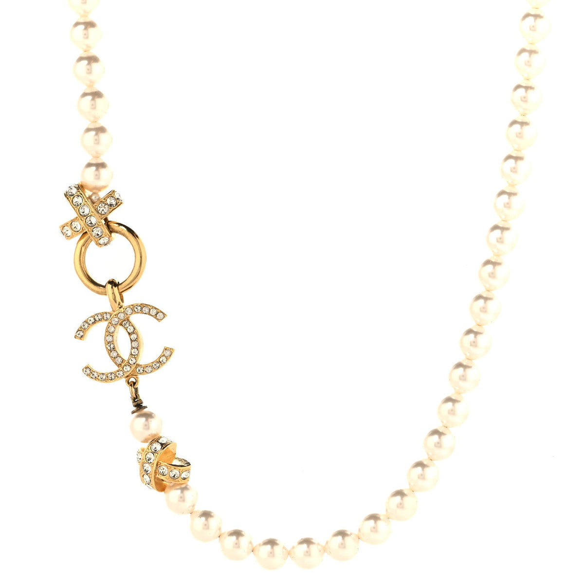 Pearl Crystal CC X Choker Necklace Gold White