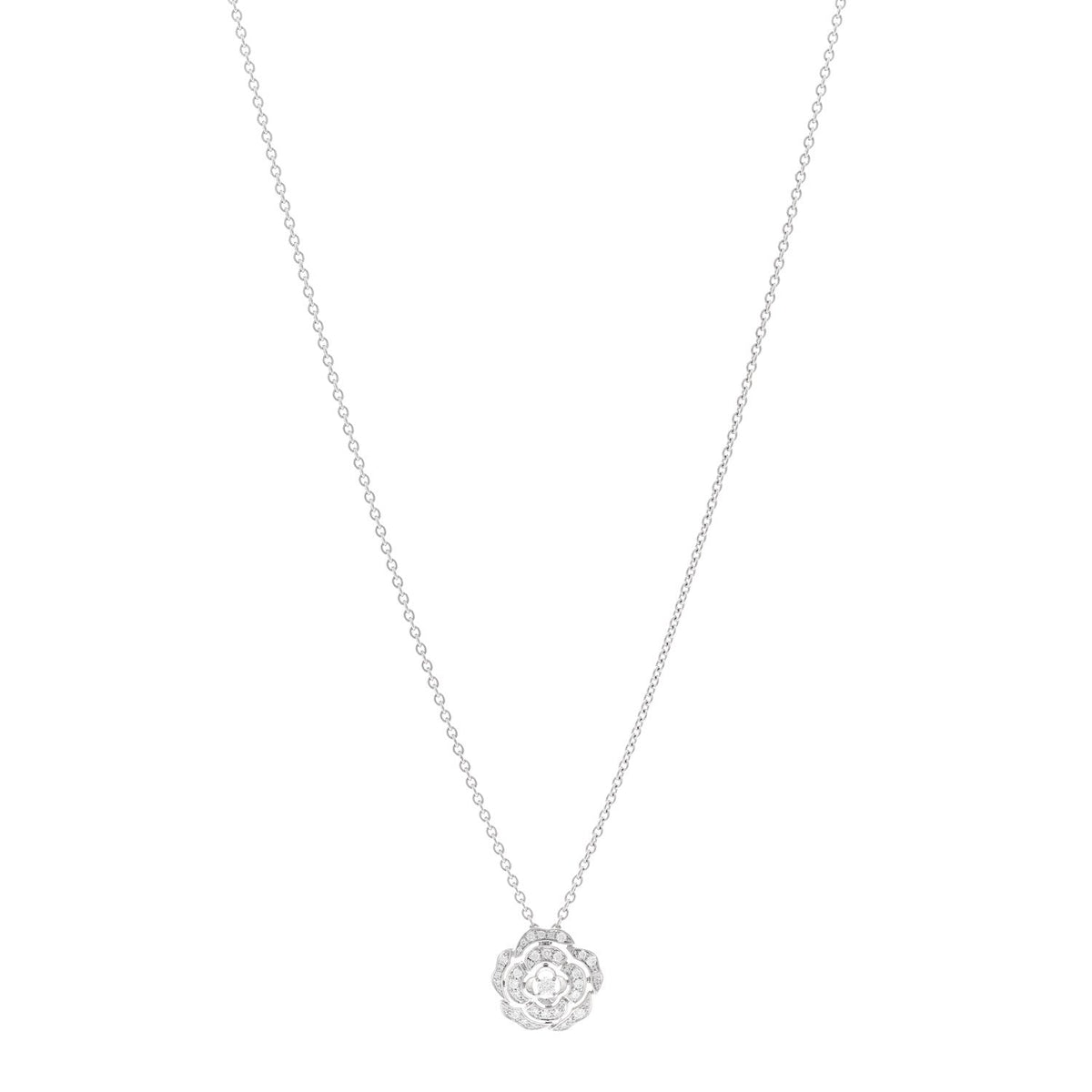 18K White Gold Diamond Bouton de Camelia Pendant Necklace