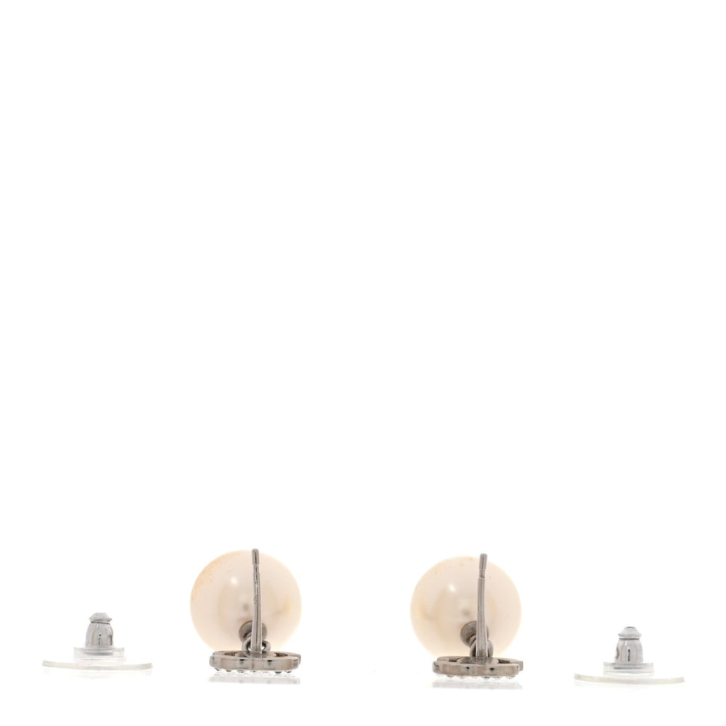 Crystal Pearl CC Drop Earrings Silver