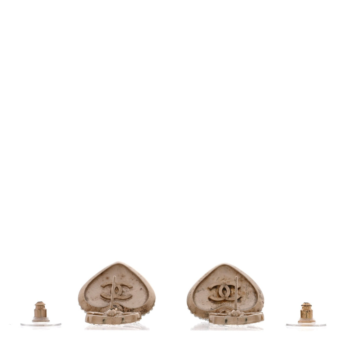 Pearl Crystal CC Heart Drop Earrings Gold White