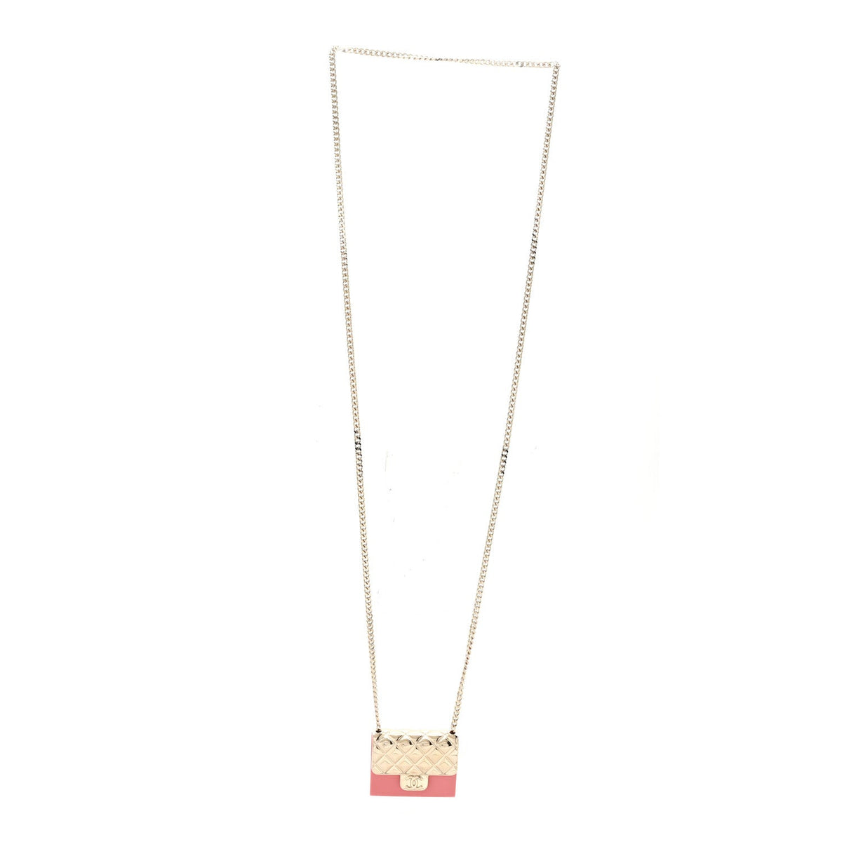 Metal Resin Flap Bag Long Necklace Gold Red
