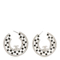 Baguette Crystal CC Hoop Earrings Silver Black