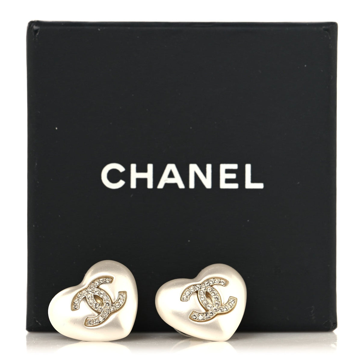 Pearl Crystal CC Heart Earrings Gold