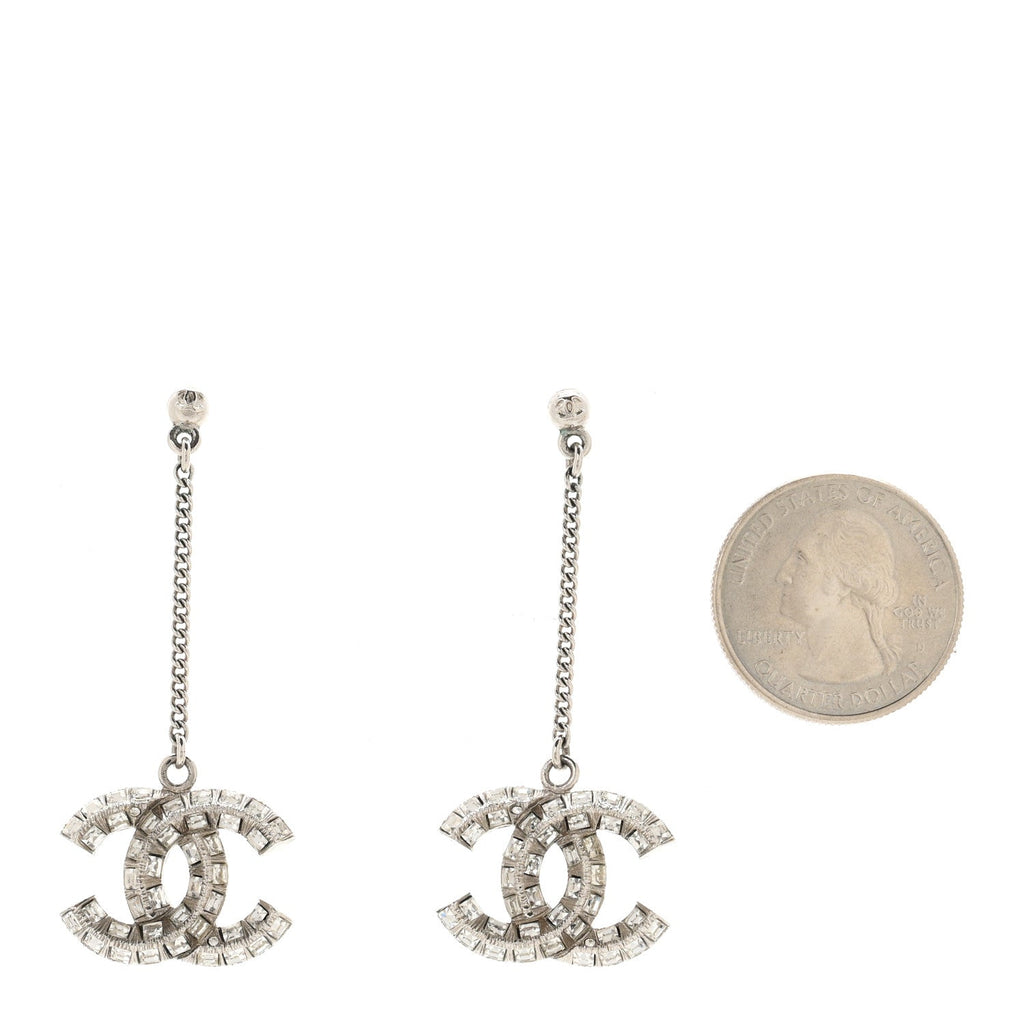 Baguette Crystal CC Drop Earrings Silver