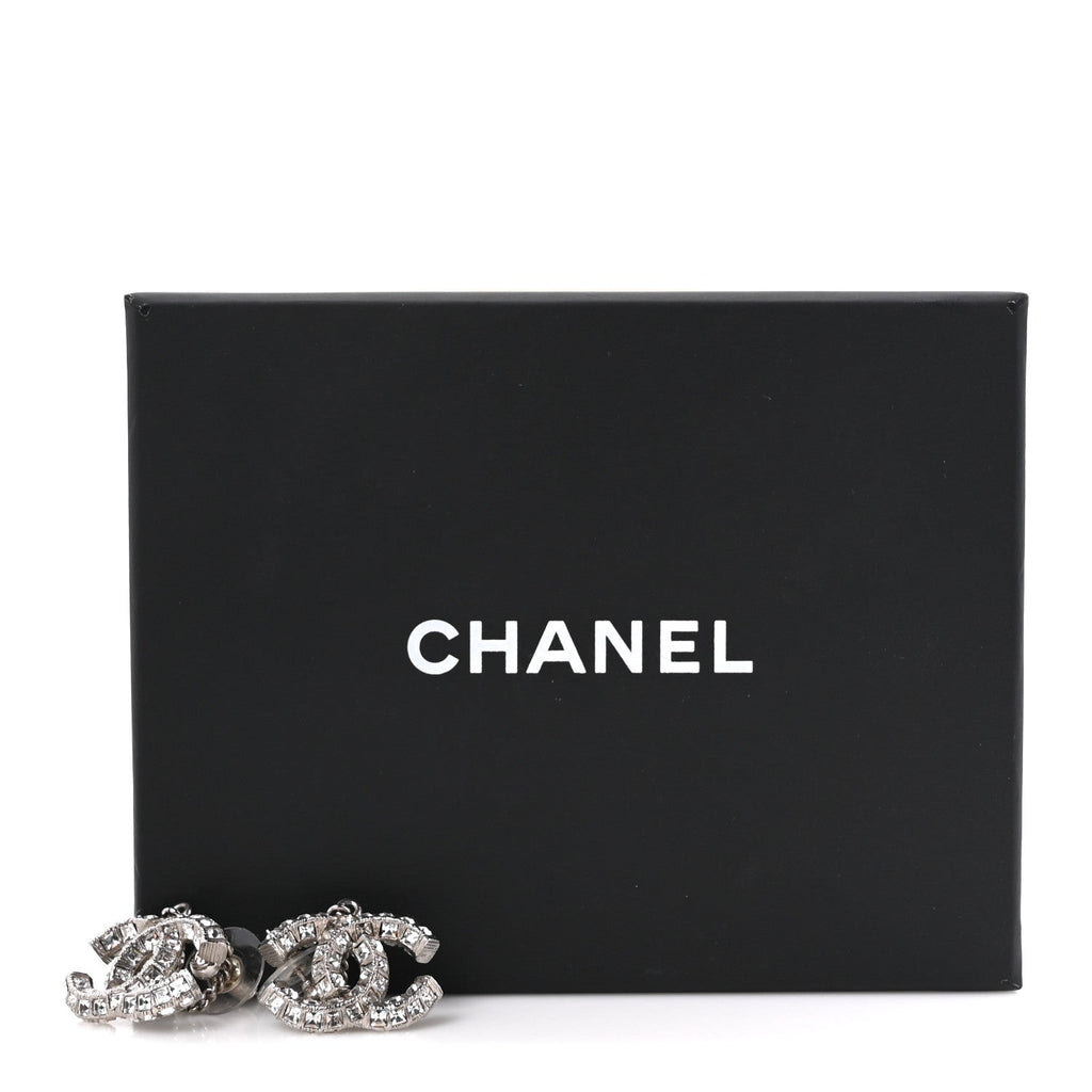 Baguette Crystal CC Drop Earrings Silver
