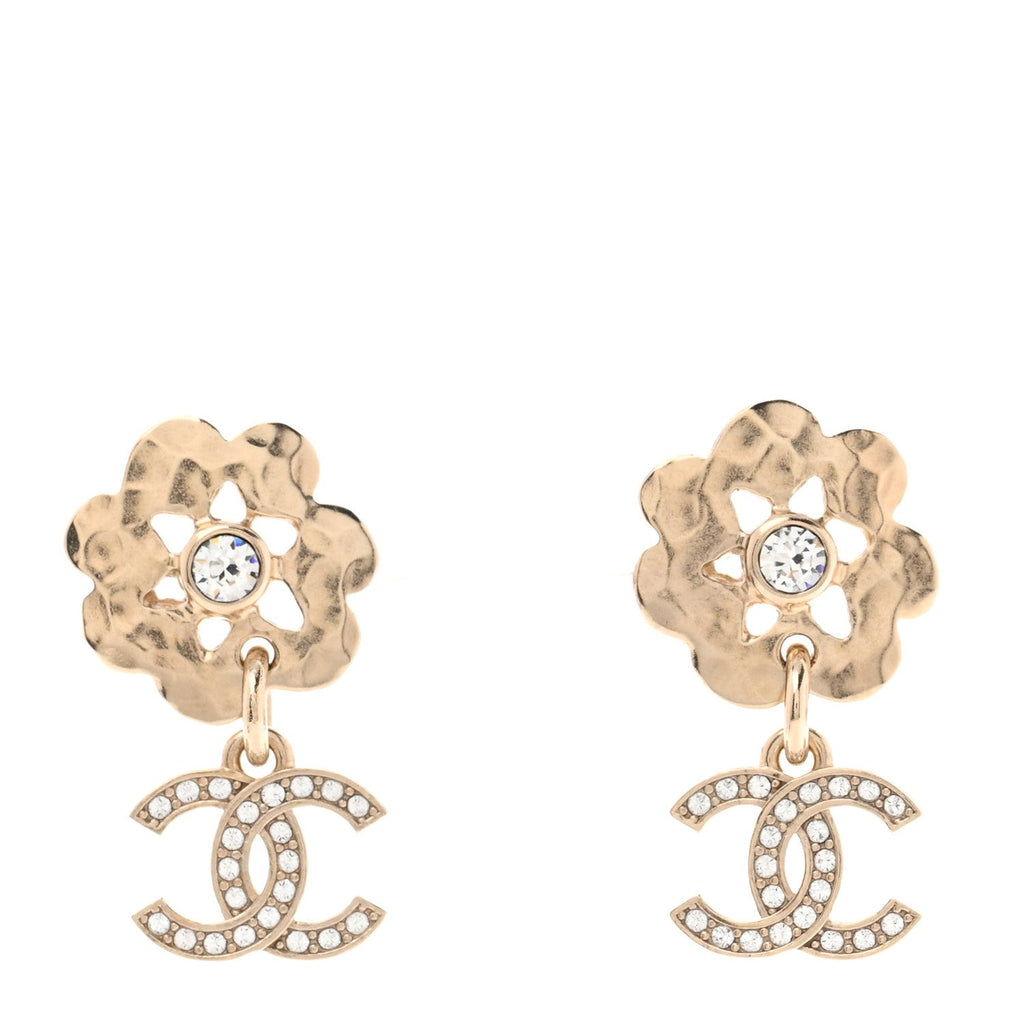 Crystal CC Flower Drop Earrings Gold