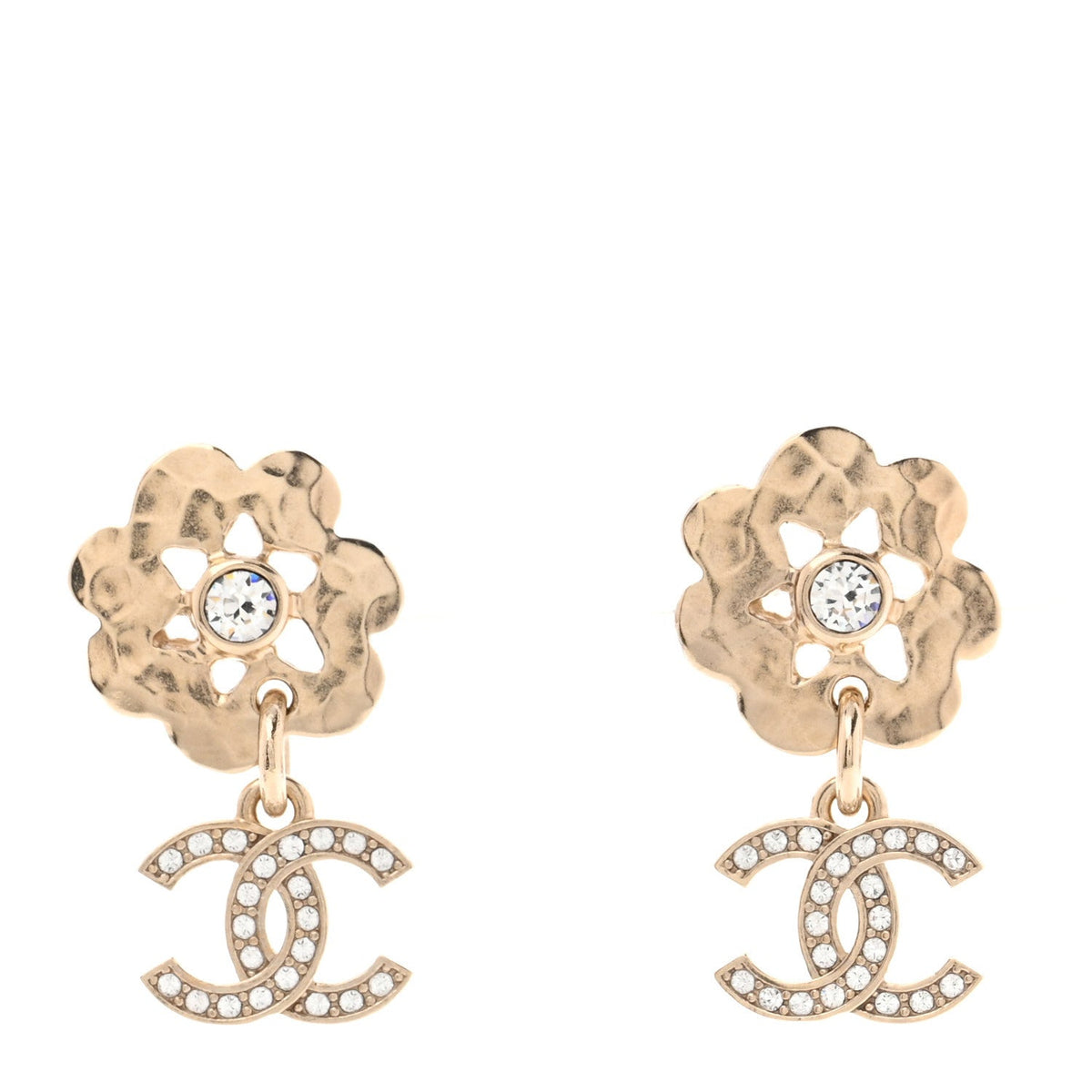 Crystal CC Flower Drop Earrings Gold