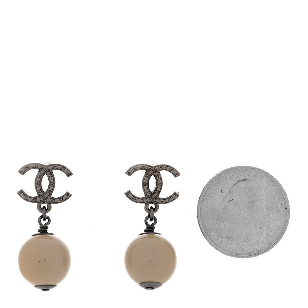 Crystal Bead CC Drop Earrings Ruthenium Grey