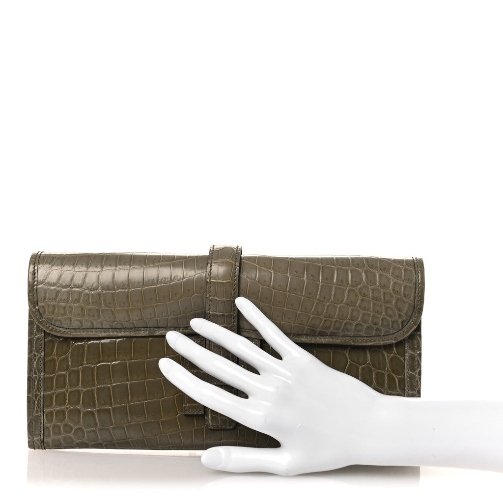 Shiny Niloticus Crocodile Jige Elan 29 Clutch Gris Tourterelle