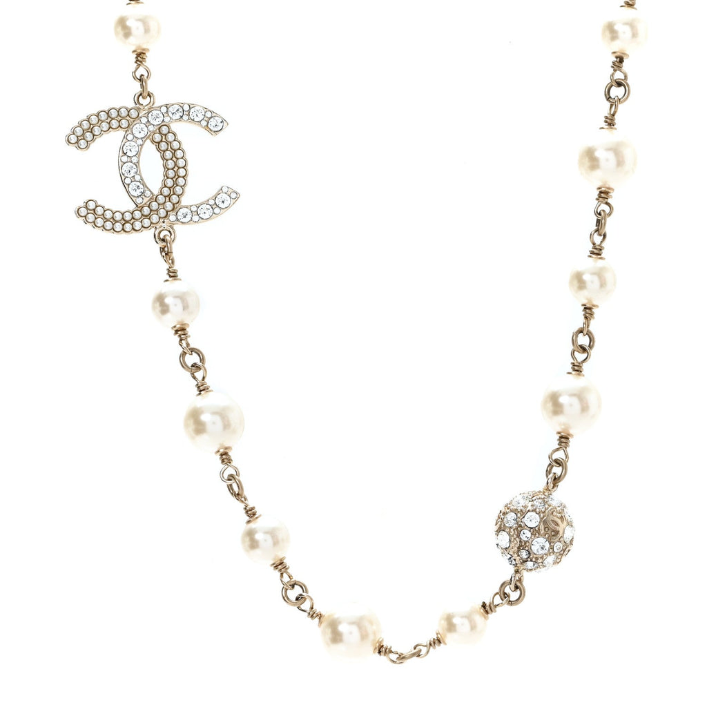 Pearl Crystal CC Short Necklace Gold