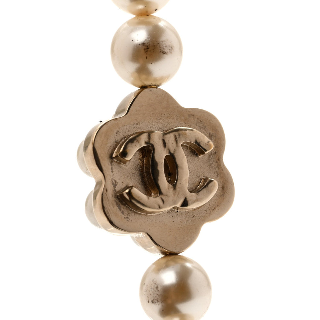 Pearl CC Camellia Long Necklace Gold