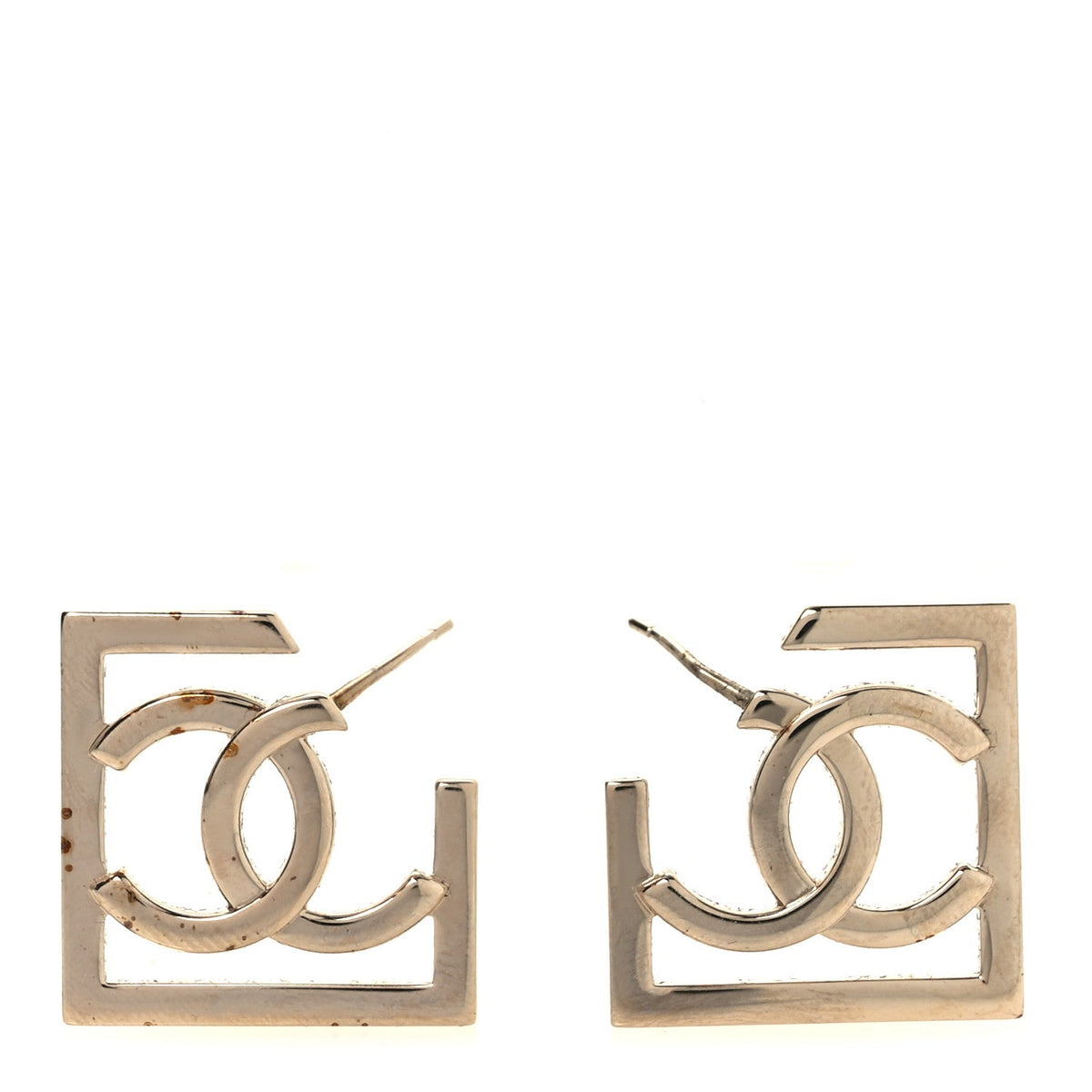 Metal Square Cutout CC Hoop Earrings Gold