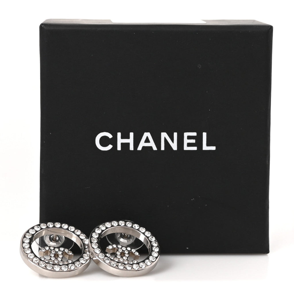 Crystal CC Round Earrings Silver