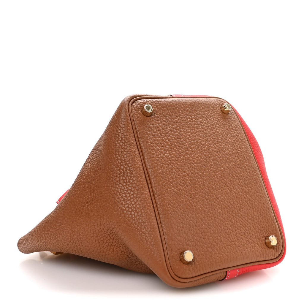 Taurillon Clemence Casaque Picotin Lock 18 PM Gold Rouge De Coeur