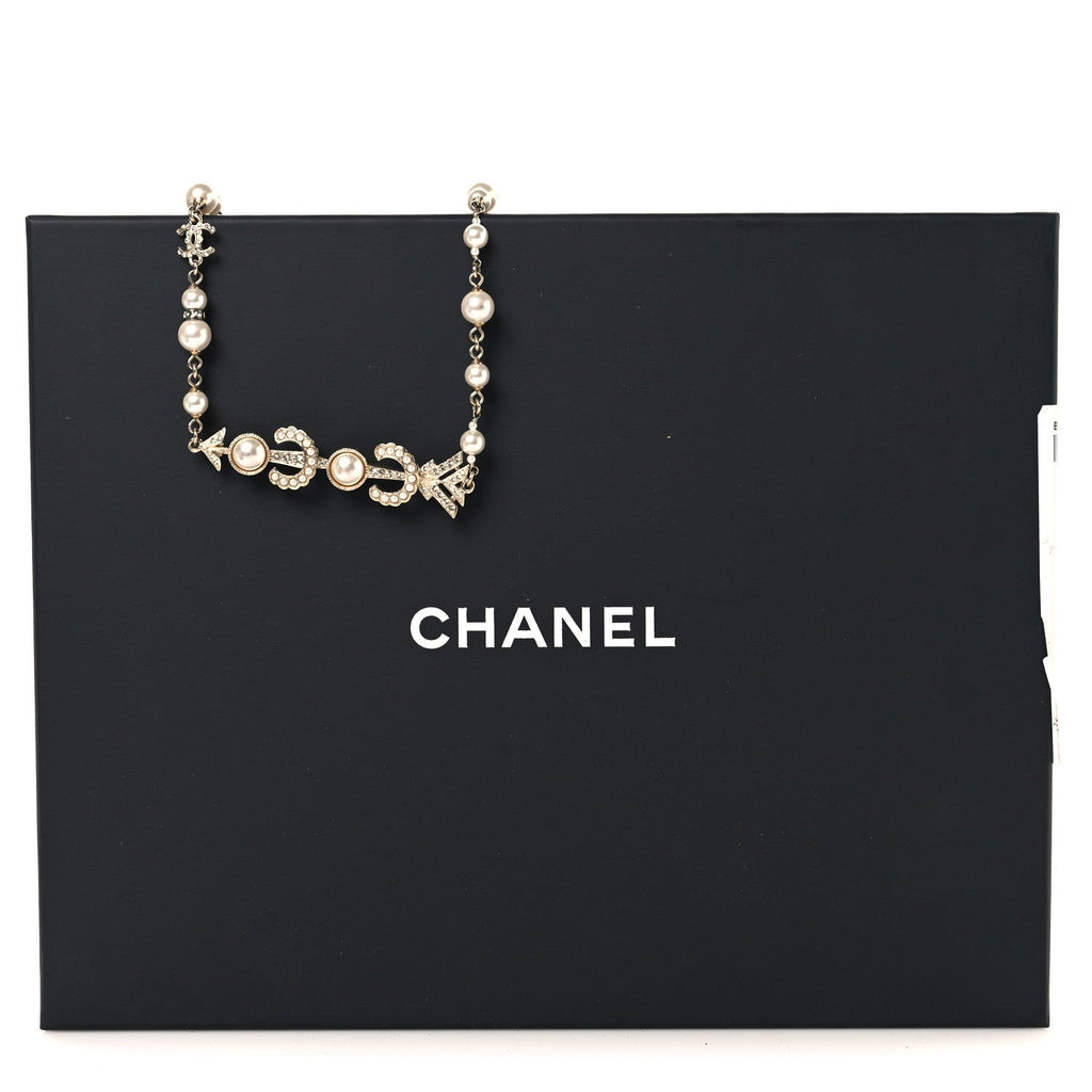 Pearl Crystal CC Coco Necklace Gold