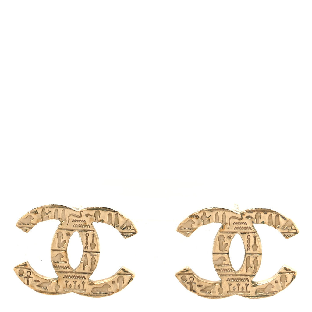 Metal Scarab CC Earrings Light Gold