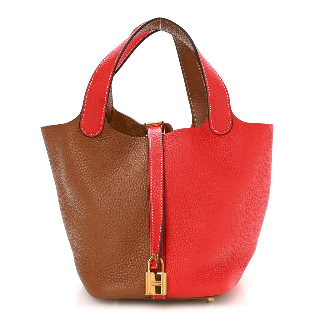 Taurillon Clemence Casaque Picotin Lock 18 PM Gold Rouge De Coeur