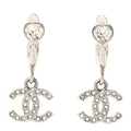 Crystal CC Heart Drop Hoop Earrings Silver