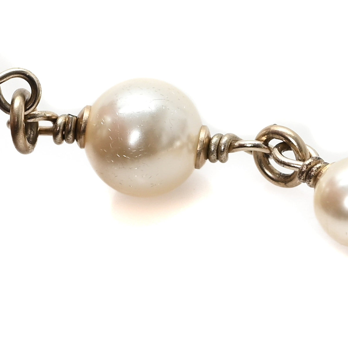Graduated Pearl Crystal CC Long Necklace Gold Pearly White