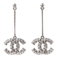 Baguette Crystal CC Drop Earrings Silver