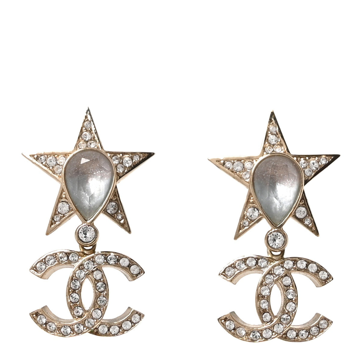 Crystal CC Star Drop Earrings Gold Blue Pink