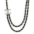 Metal Patent CC Double Chain Choker Black Silver