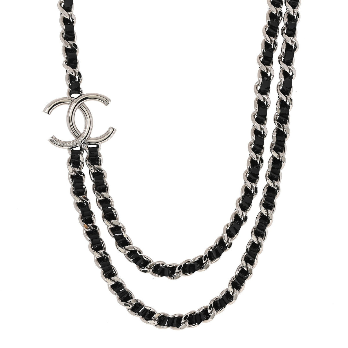 Metal Patent CC Double Chain Choker Black Silver