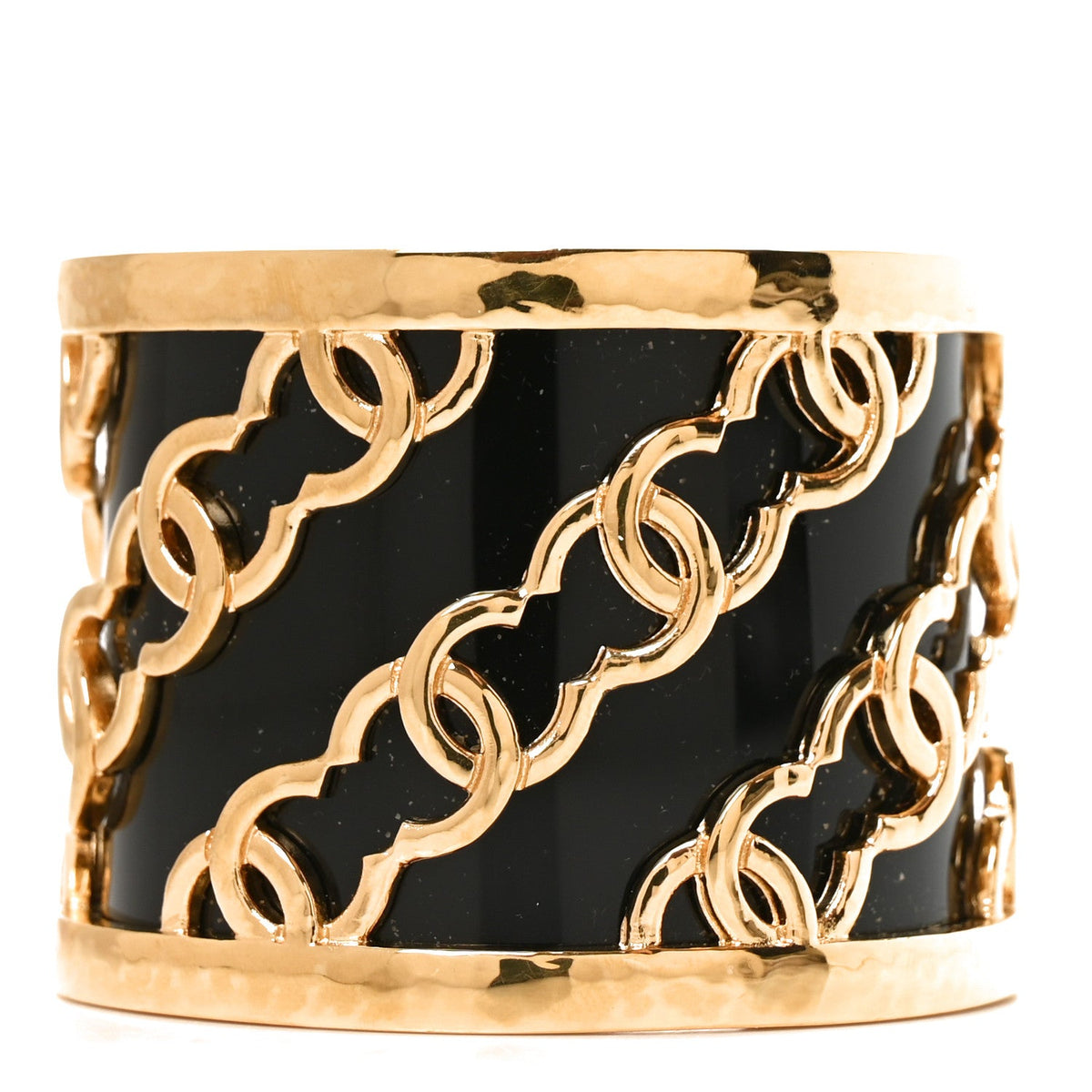 Resin Metal CC Cuff Bracelet Gold Black