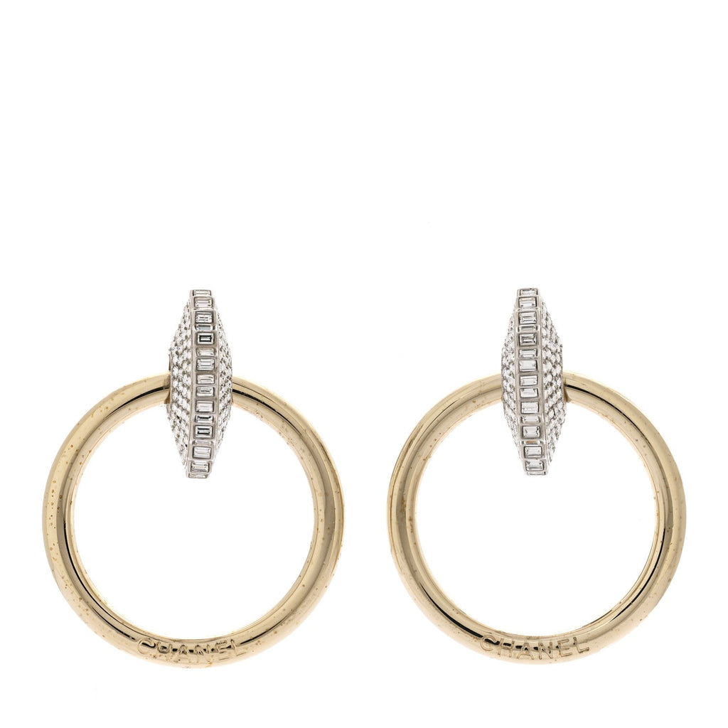 Baguette Crystal Hoop Clip On Earrings Gold
