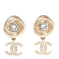 Metal Crystal CC Drop Earrings Gold