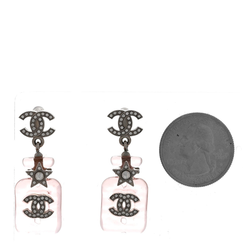 Resin Crystal CC Star Perfume Bottle Drop Earrings Silver Pink