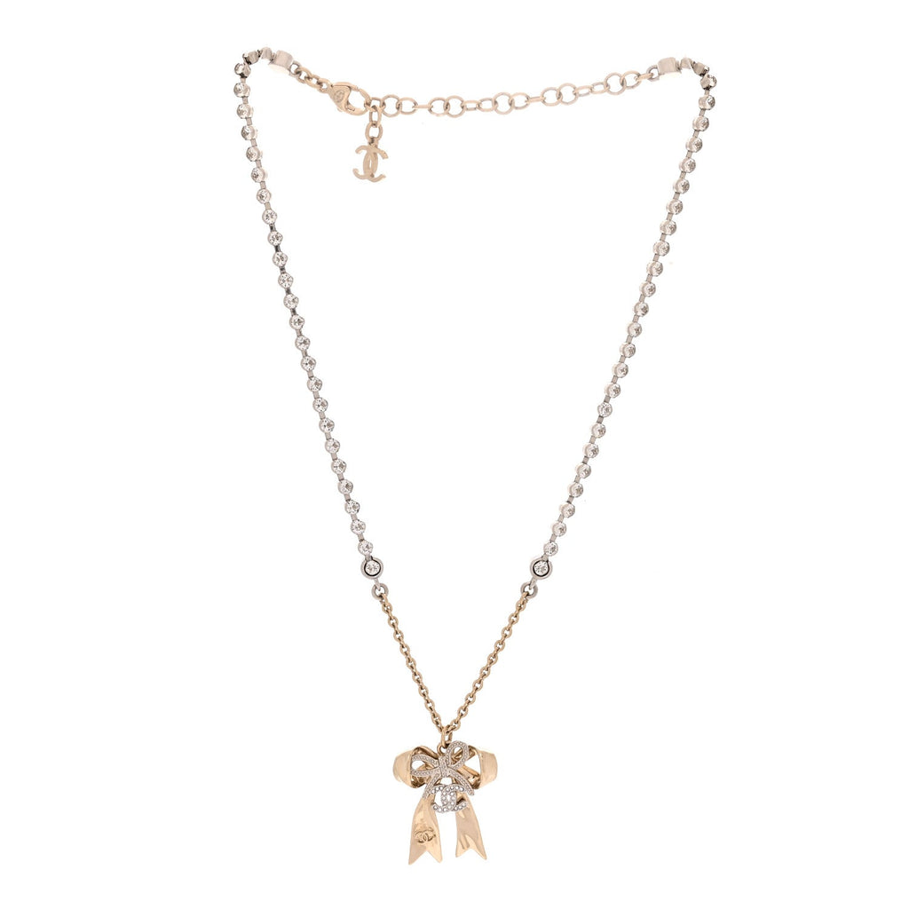 Crystal CC Bow Pendant Necklace Gold Silver