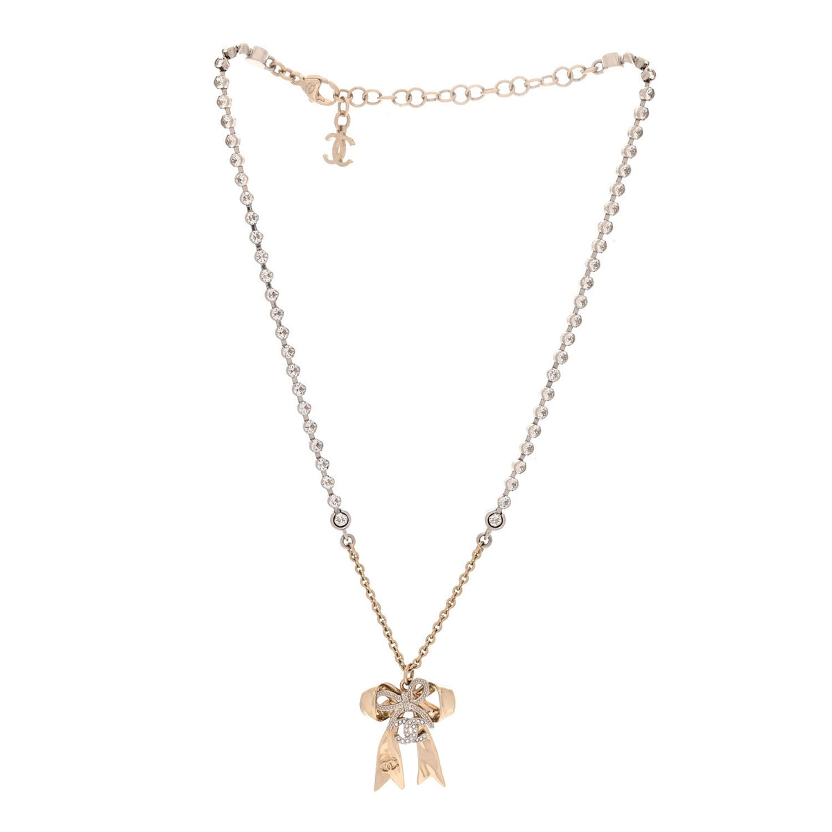 Crystal CC Bow Pendant Necklace Gold Silver