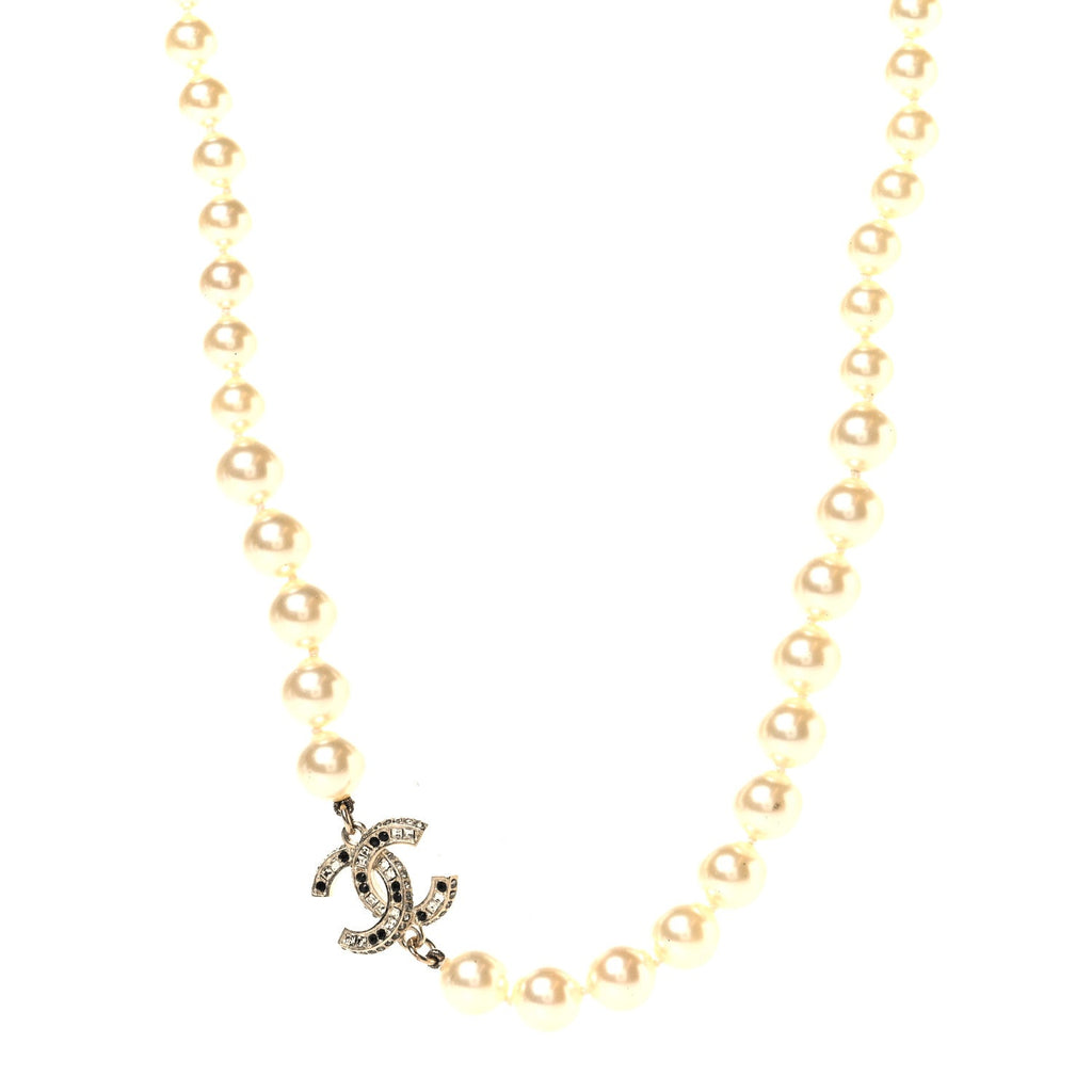 Pearl Crystal CC Short Necklace Gold Black