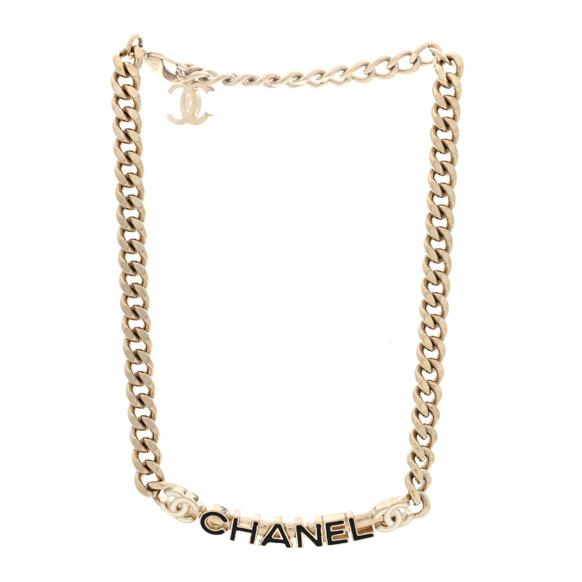 Enamel Metal Logo Choker Necklace Gold Black White