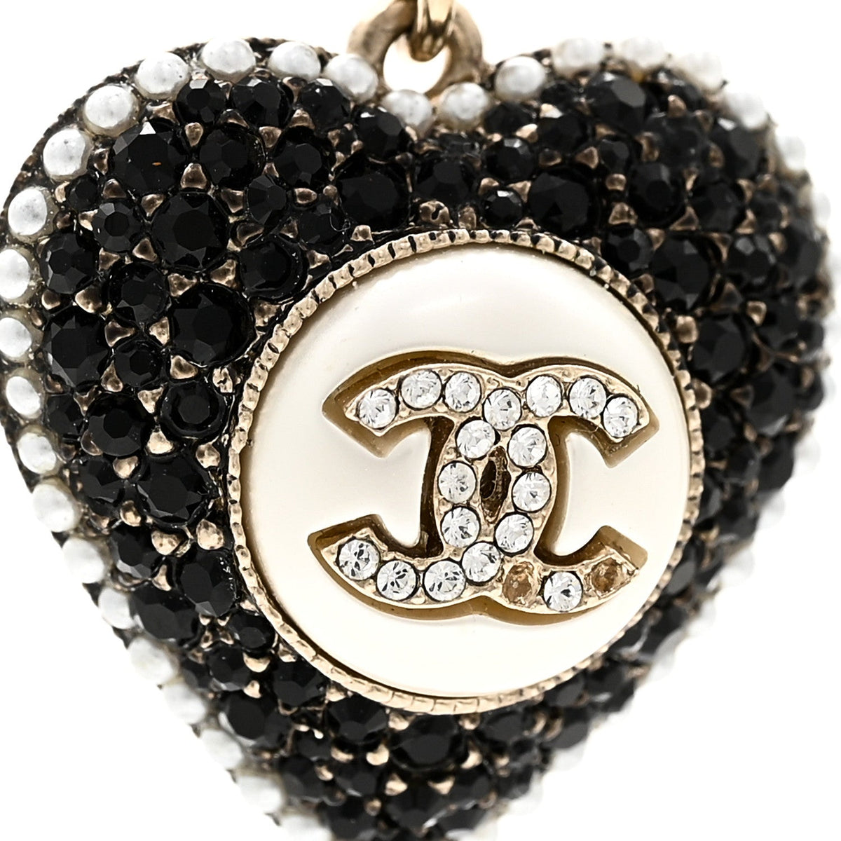Pearl Crystal CC Heart Necklace Gold Pearly White Black