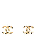 Resin Pearl Crystal CC Earrings Gold Black