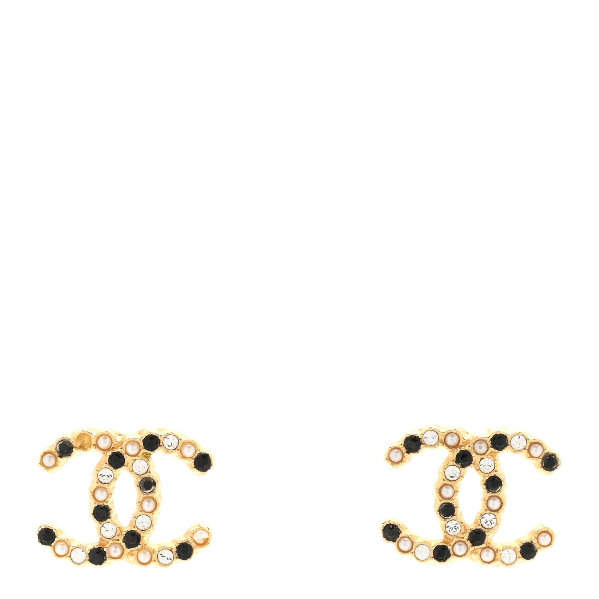 Resin Pearl Crystal CC Earrings Gold Black