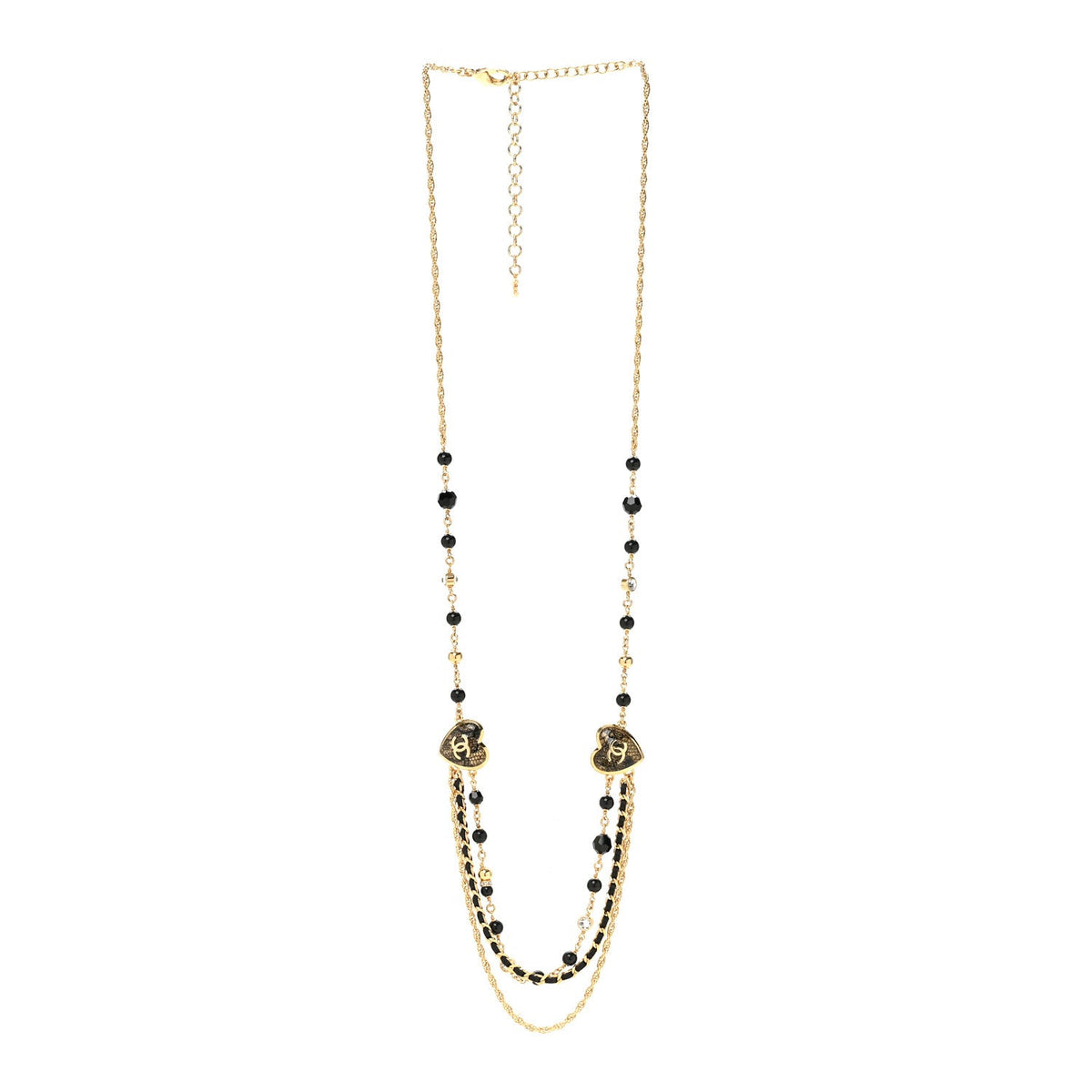 Crystal Beaded CC Heart Long Necklace Gold Black